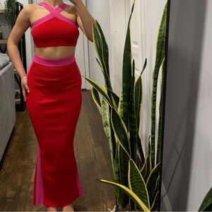 JLUXLABEL Red and Pink Skirt Set